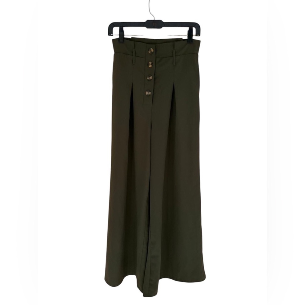 SHEIN Size Small US 4 Olive Green High-Waisted Wide-Leg Pants Trousers pockets